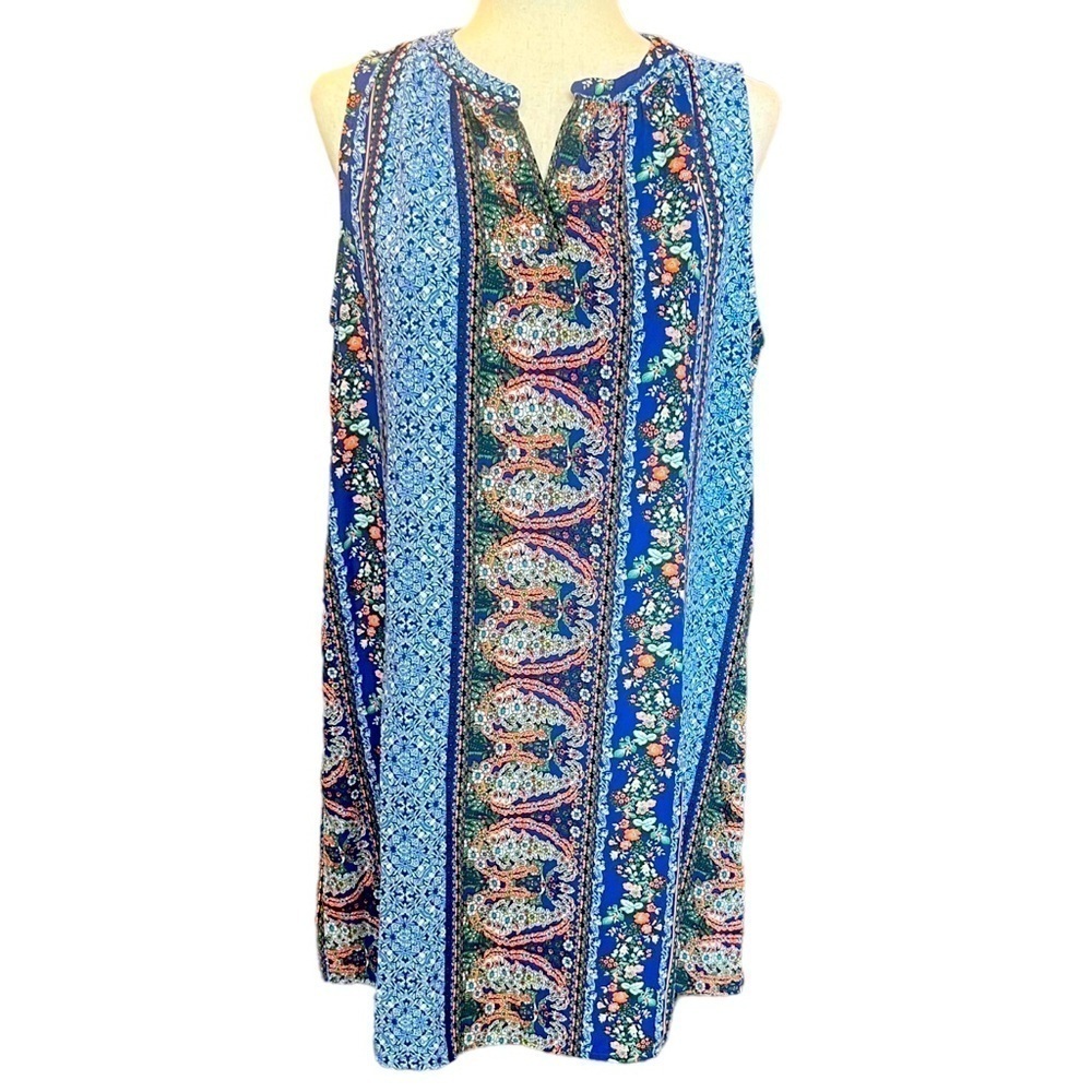Sweet Rain Summer Multicolor Floral Slip Split Neck Shift Dress. Size: Large